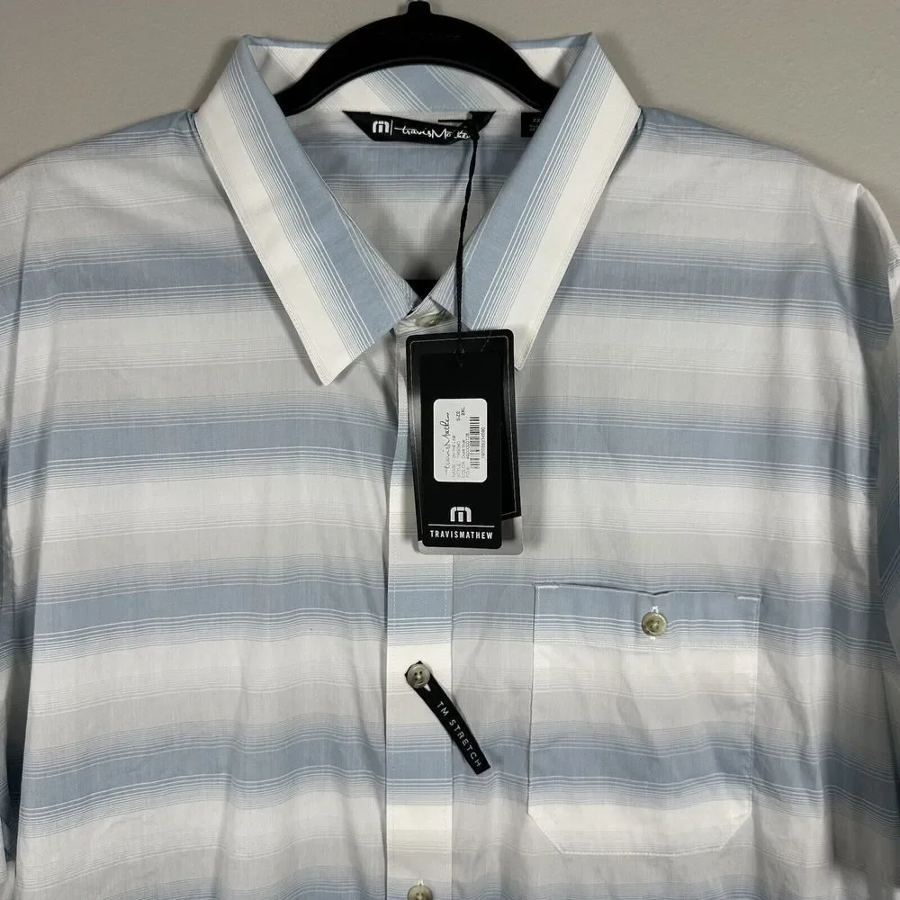 NWT Travis Mathew 2XL Dusk‎ Blue White On The Line Short Sleeve Button Up Shirt - Picture 3 of 7